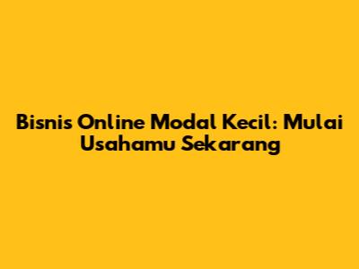 Bisnis Online Modal Kecil: Mulai Usahamu Sekarang